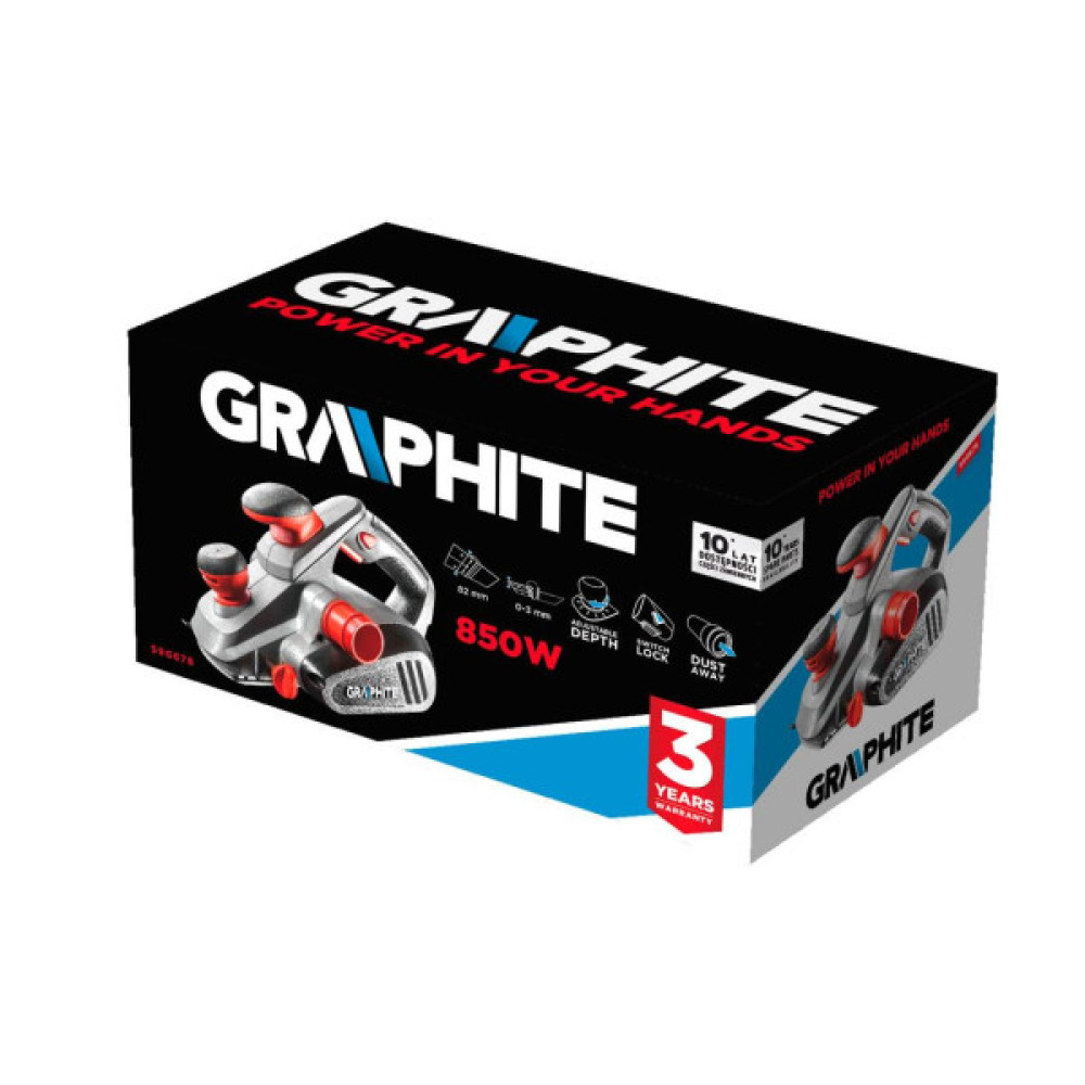 Рубанок GRAPHITE 850Вт 82мм стругання до 3мм 3.1кг