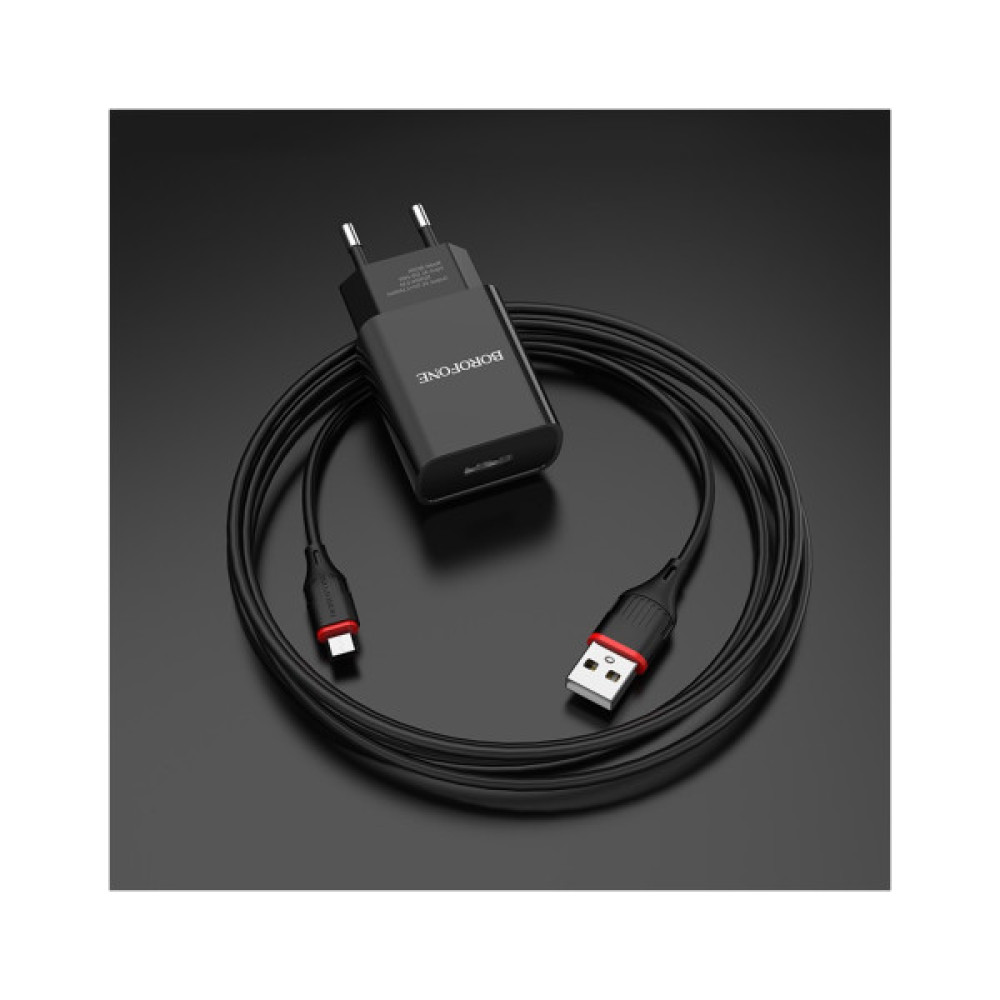 Зарядний пристрій BOROFONE BA20A Sharp USB + cable USB to Micro 5P 10.5W Black (6931474702135)