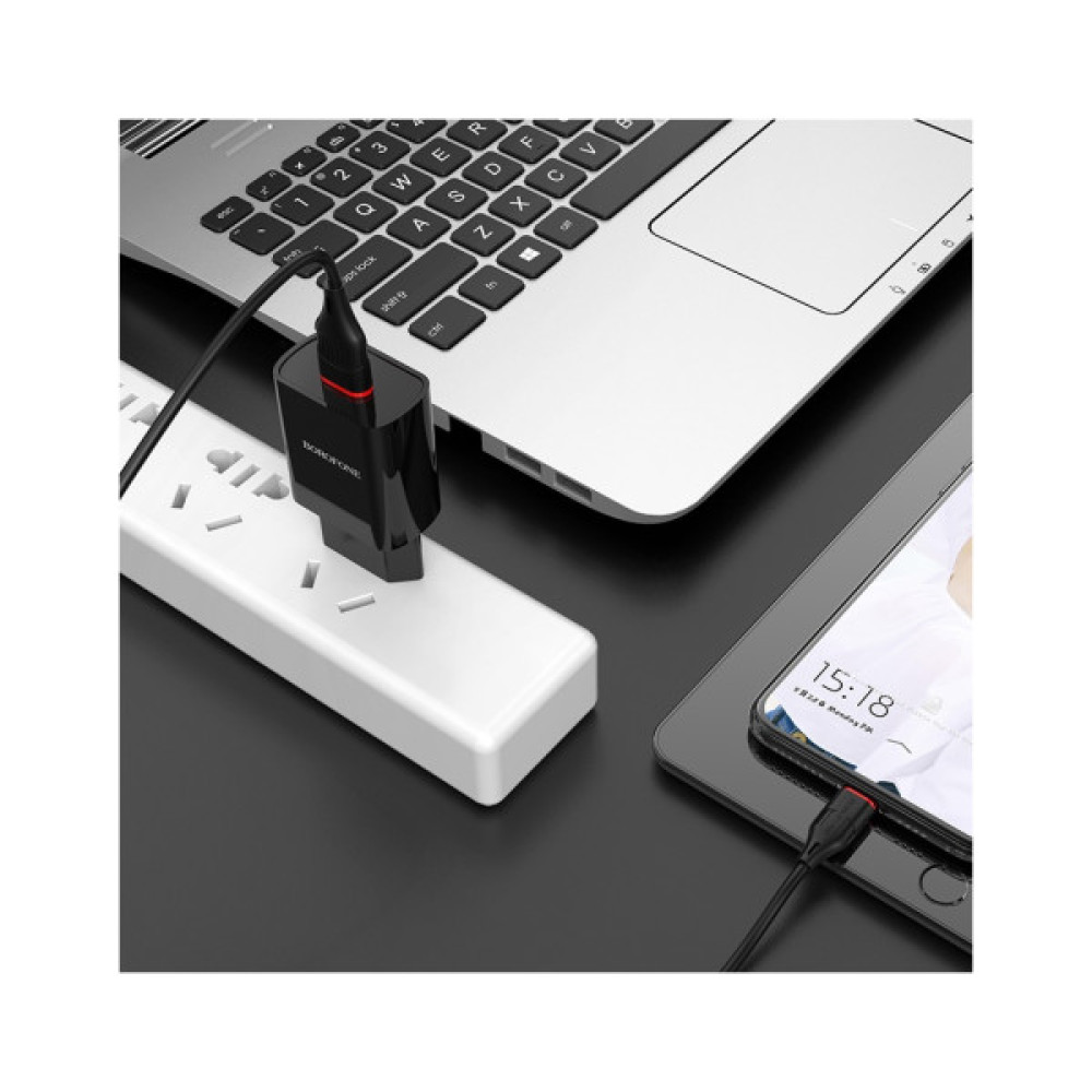 Зарядний пристрій BOROFONE BA20A Sharp USB + cable USB to Micro 5P 10.5W Black (6931474702135)