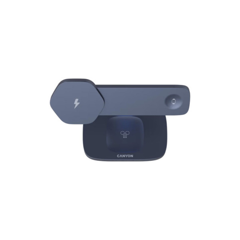 Зарядний пристрій Canyon wireless charger HEXAGON WCS-310 3in1 DarkGrey/Blue (CNS-WCS310DGBL)