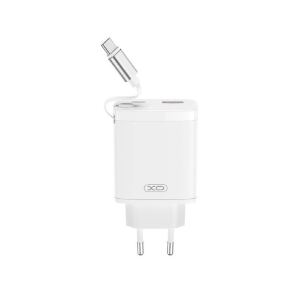 Зарядний пристрій XO 1xUSB-C + 1xUSB QC30W GaN + cable USB-C to USB-C white (XO-CE31)