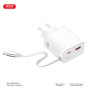 Зарядний пристрій XO 1xUSB-C + 1xUSB QC30W GaN + cable USB-C to USB-C white (XO-CE31)