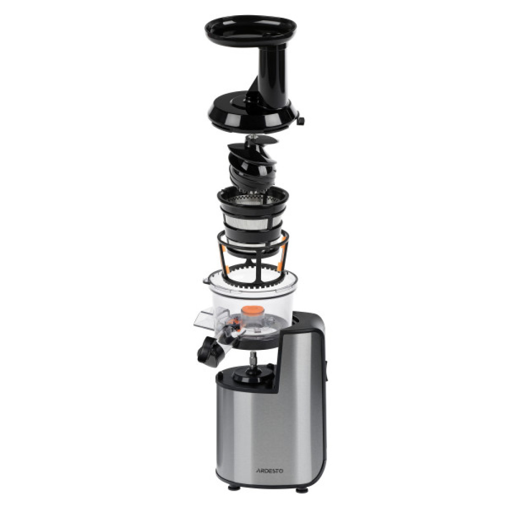 Соковитискач ARDESTO шнековий 200Вт, чаша-0.6л, жмих-0.6л, пластик/метал, сріблясто-чорний