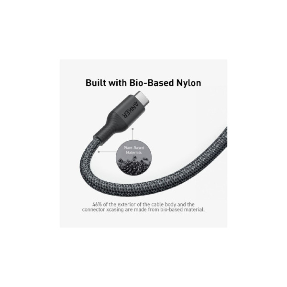 Дата кабель USB-C to USB-C 1.8m 140W bio-nylon 544 black Anker (A80F6H11)