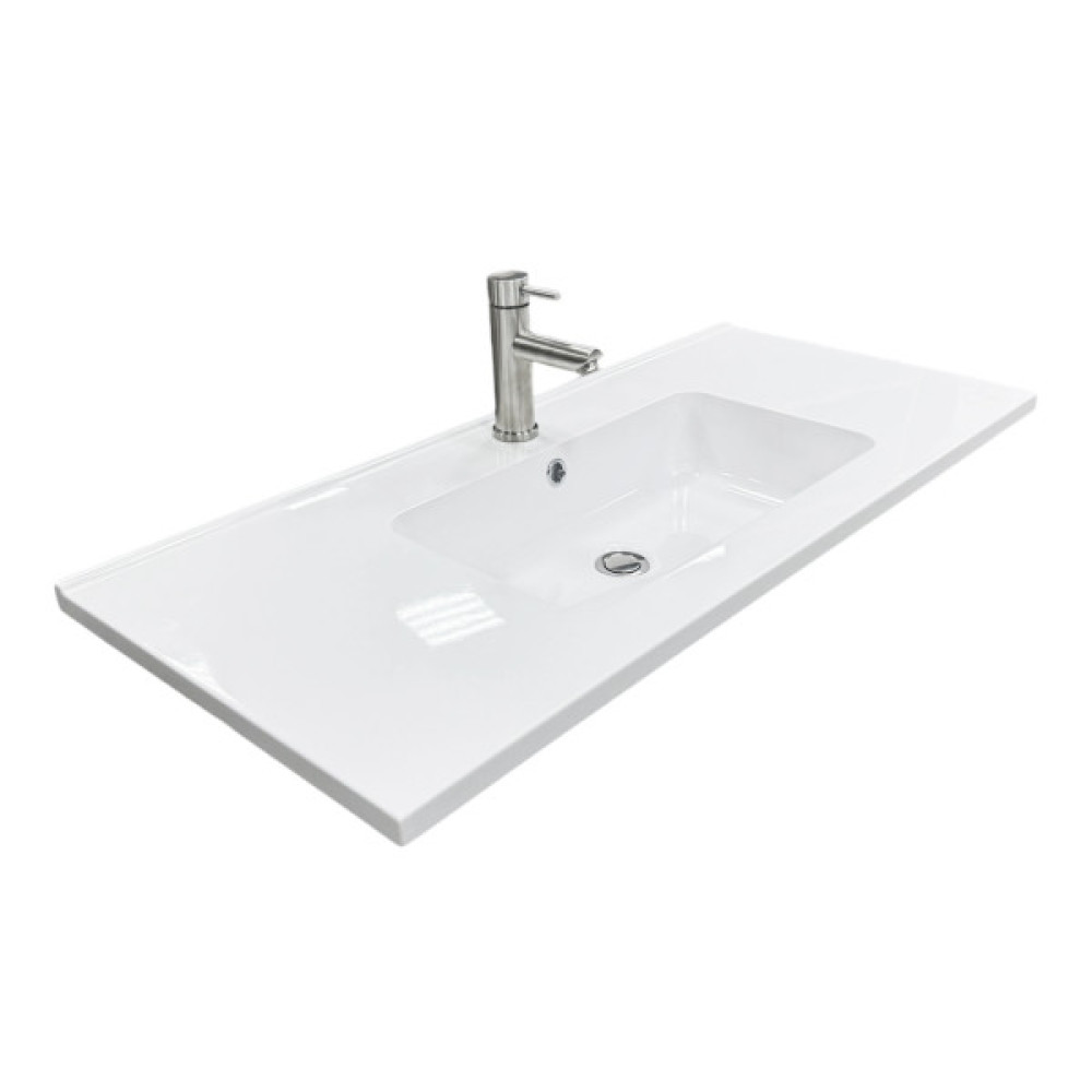 Набір для ванної кімнати, раковина, умивальник Adamant FLATE 100, штучний камінь, прямокут., з сифоном Click-Clack + змішувач