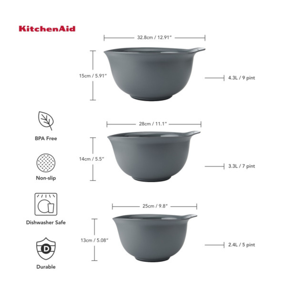 Миска KitchenAid Coreline, набір 3 шт, сірий (KQG175OSCGG)