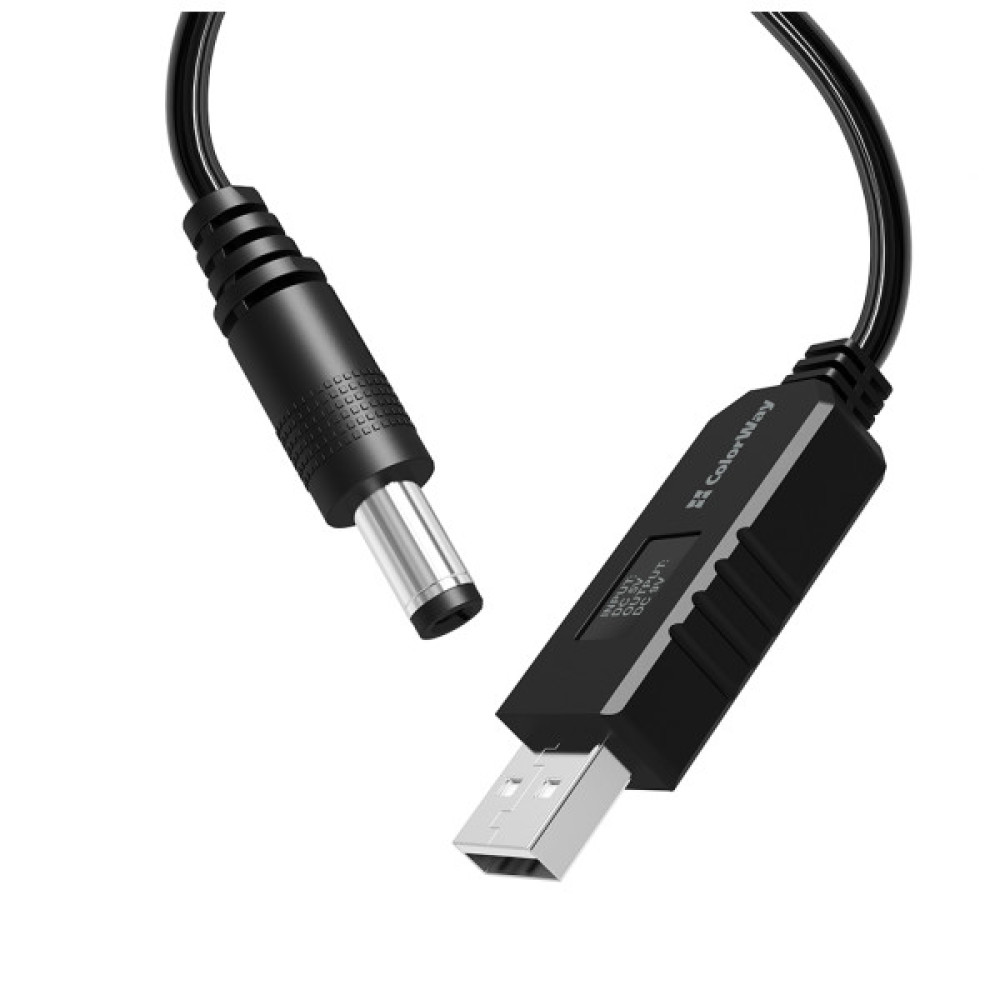 Кабель живлення USB to DC 5.5x2.5mm 9V 1.0m black ColorWay (CW-CBUD066-BK)