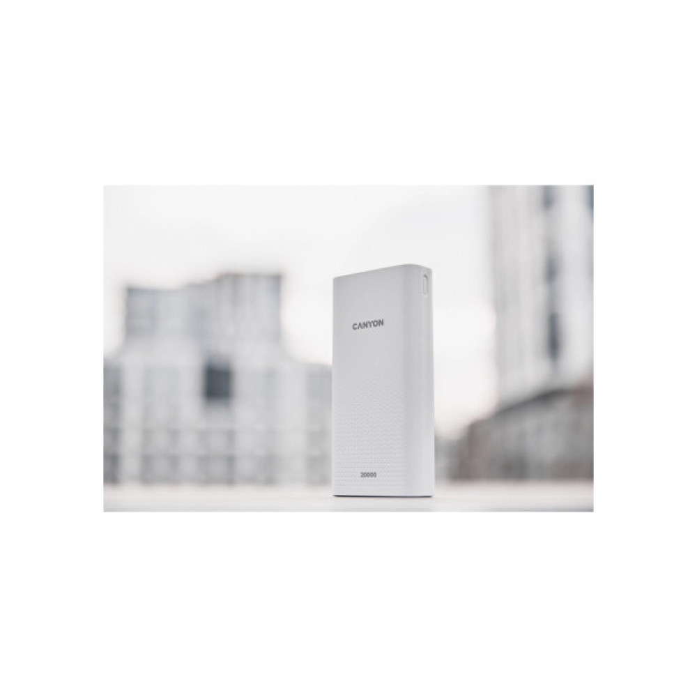 Батарея універсальна Canyon 20000mAh, Input 5V/2A, Output 5V/2.1A(Max), White (CNE-CPB2001W)