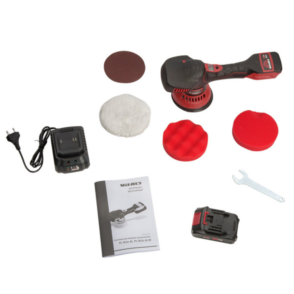 Шліфувальна машина Vitals Master, PS 1812c BL Kit, 18V, 2Ah, 125мм, 0–5500об/хв, ЗП, 1.59кг (243620)