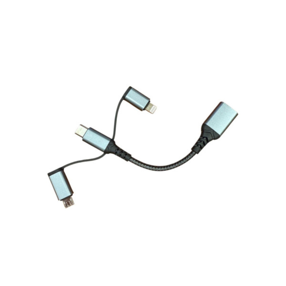 Дата кабель OTG USB 3.0 AF to USB-C + Micro 5P + Lightning 0.11m 60W XoKo (XK-AC-155)