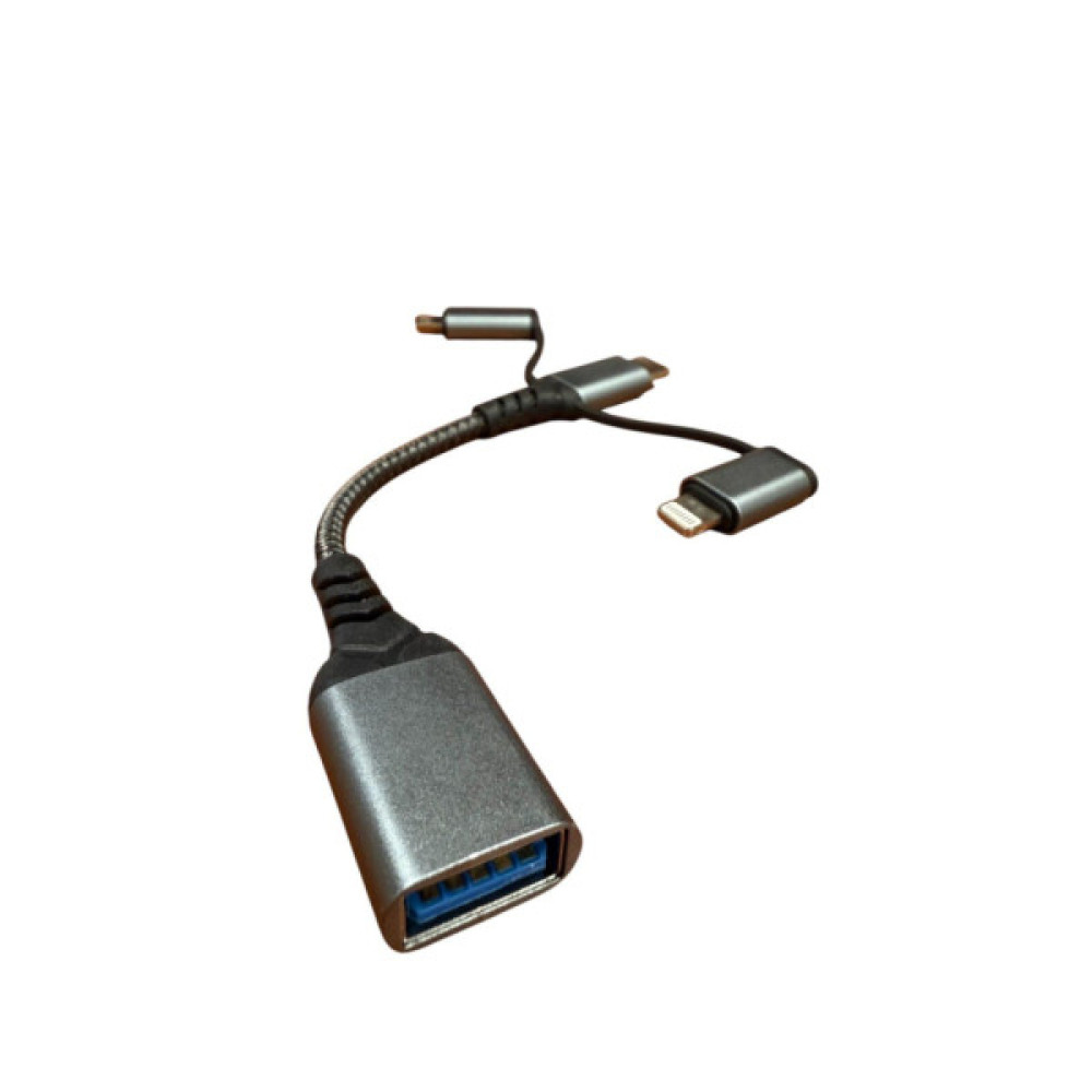 Дата кабель OTG USB 3.0 AF to USB-C + Micro 5P + Lightning 0.11m 60W XoKo (XK-AC-155)