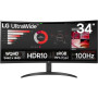 Монітор LG 34" 34WR50QK-B 2xHDMI, DP, Audio, VA, 3440x1440, 21:9, 100Hz, sRGB 99%, CURVED, FreeSync, HDR10
