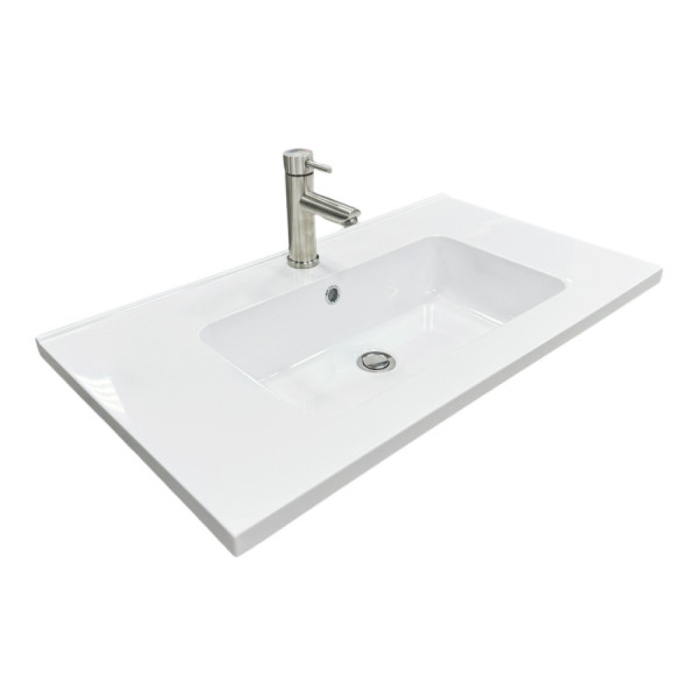 Набір для ванної кімнати, раковина, умивальник Adamant FLATE 80, штучний камінь, прямокут., з сифоном Click-Clack + змішувач