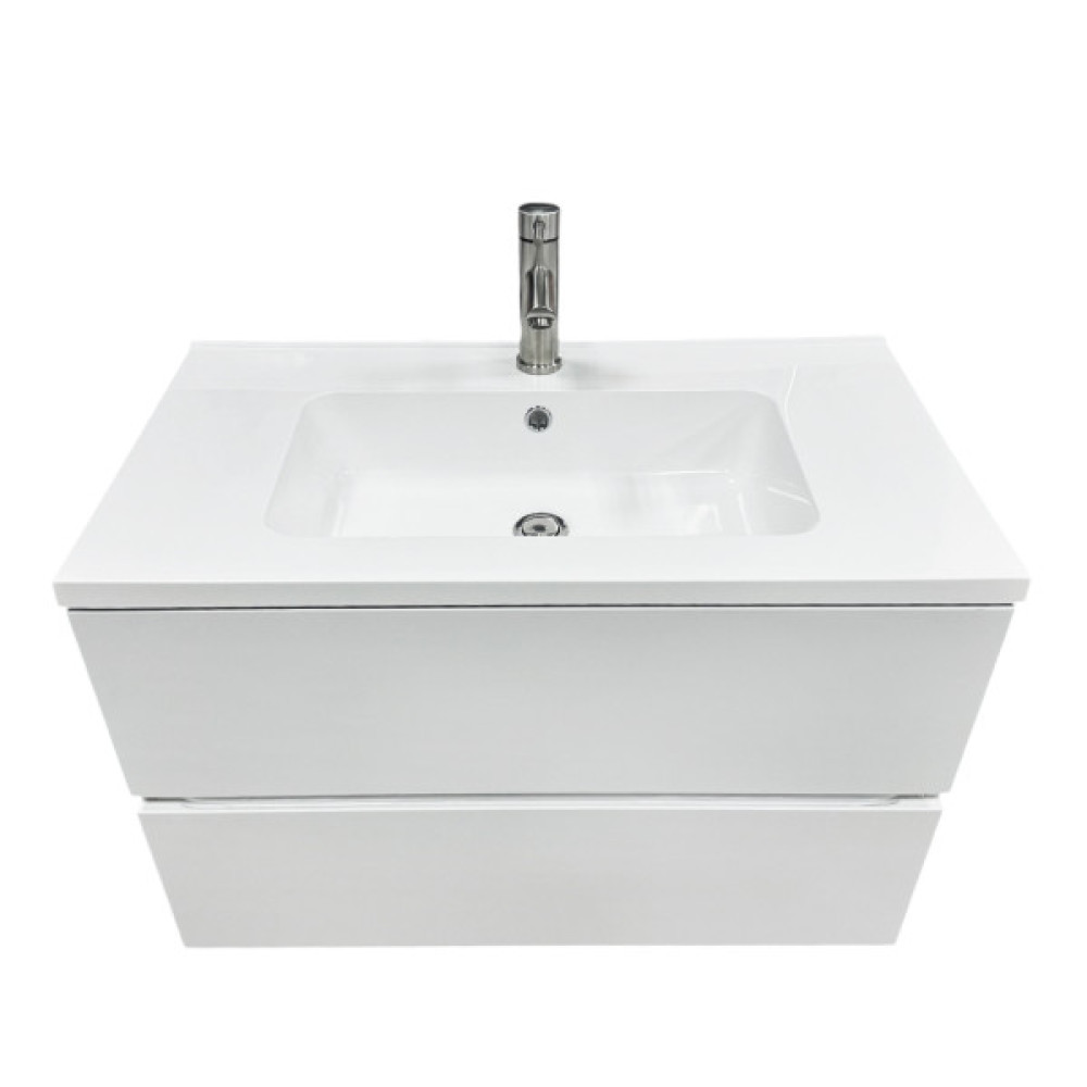 Набір для ванної кімнати, раковина, умивальник Adamant FLATE 80, штучний камінь, прямокут., з сифоном Click-Clack + змішувач