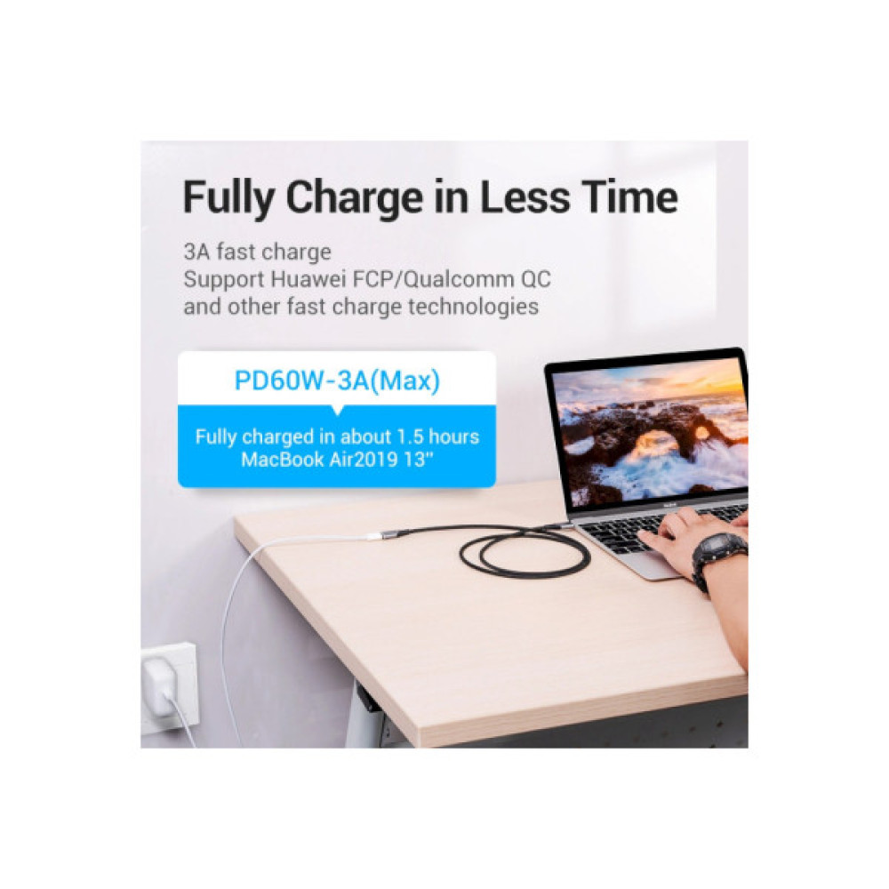 Дата кабель USB-C M/F 1.0m Thunderbolt 3 60W (20V/3A) 4K60HZ Vention (TABHF)