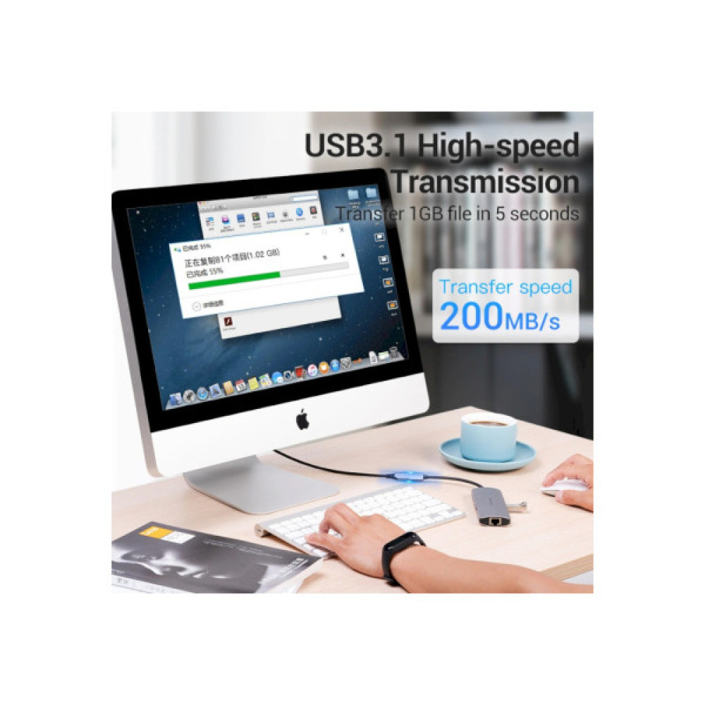 Дата кабель USB-C M/F 1.0m Thunderbolt 3 60W (20V/3A) 4K60HZ Vention (TABHF)
