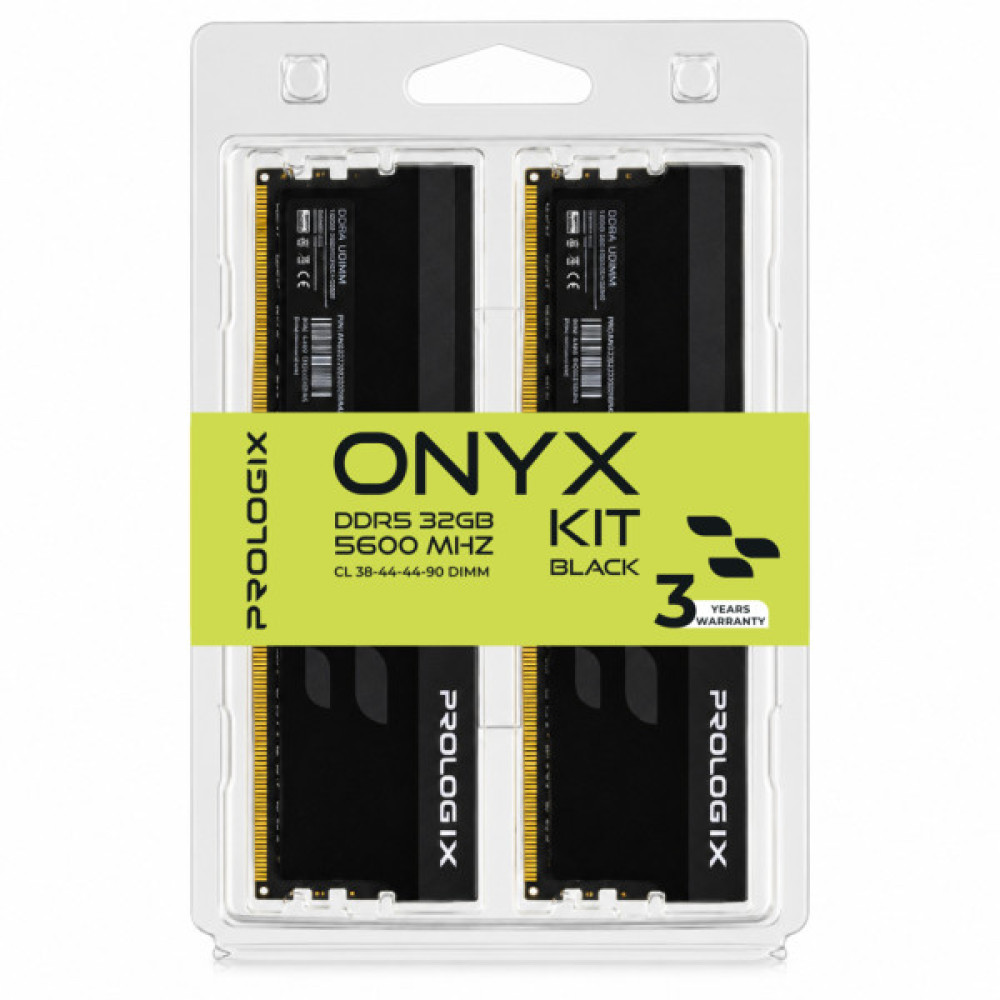 Модуль пам'яті для комп'ютера DDR5 32GB (2x16GB) 5600 MHz Onyx Black Prologix (PRO32GB5600YB5K)