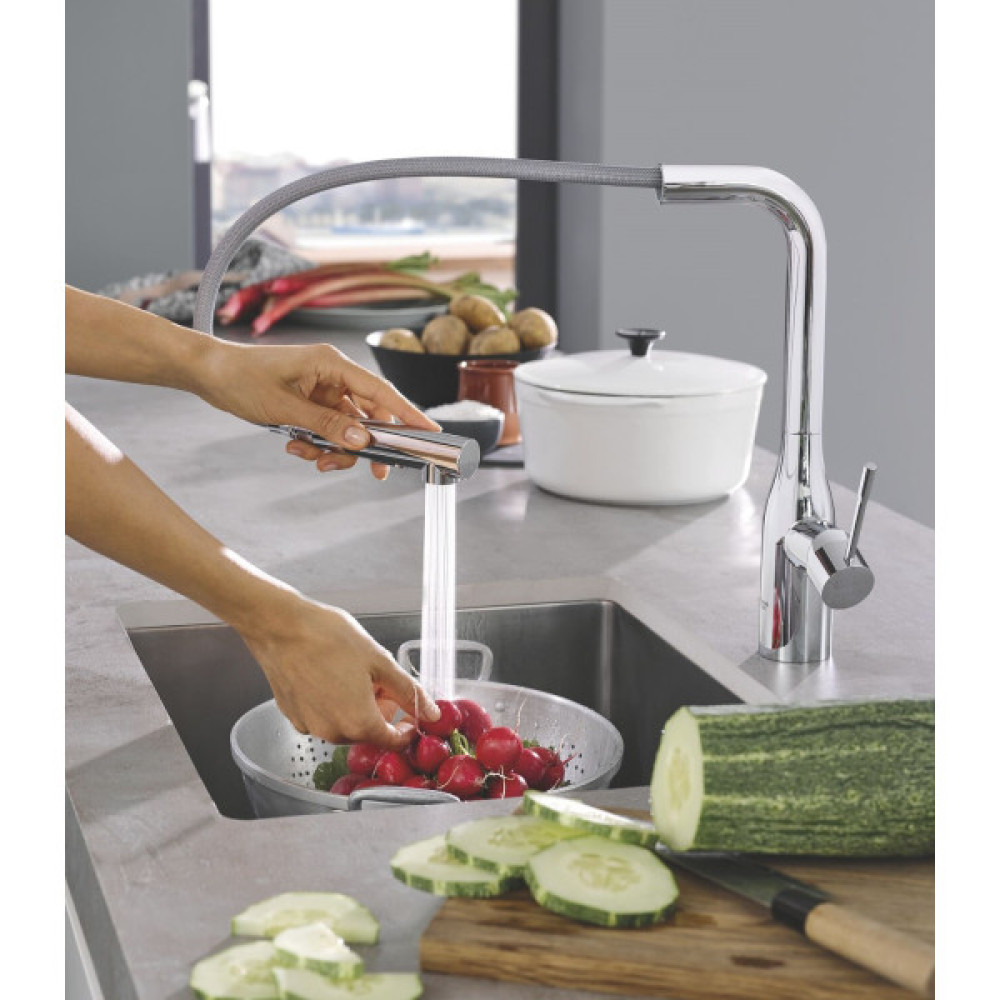 Змішувач для кухні Grohe Accent, довж.виливу - 204мм, поворотний/витяжний, 1важіль, хром