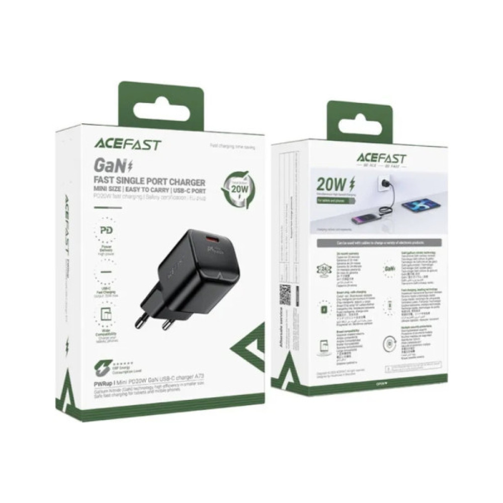 Зарядний пристрій Acefast USB-C 20W Gan A73 mini Fast Charger Black (6974316282648)