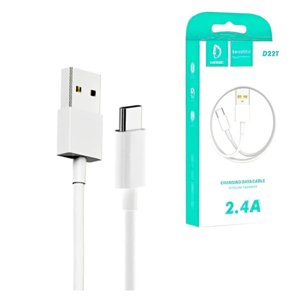 Дата кабель USB 2.0 AM to USB-C 1.0m 2.4A white Denmen (D22T-WH)