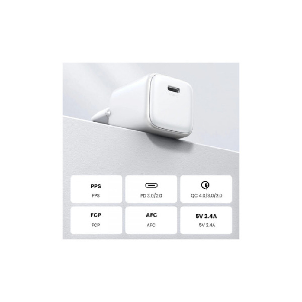 Зарядний пристрій Ugreen CD319 Nexode Mini USB-C PD30W GaN White (15326)
