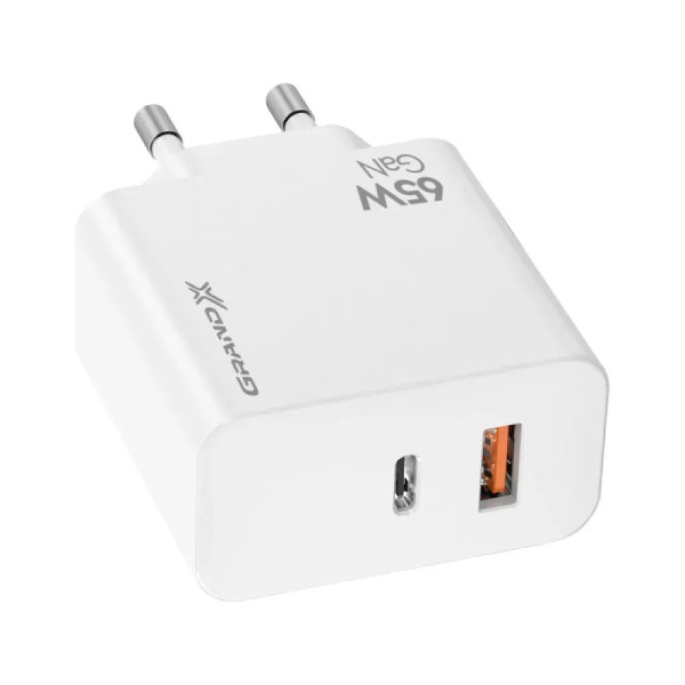 Зарядний пристрій Grand-X GaN 1xUSB-C + 1xUSB 65W PD3.0 QC4.0 AFC SCP FCP white (CH-960W)