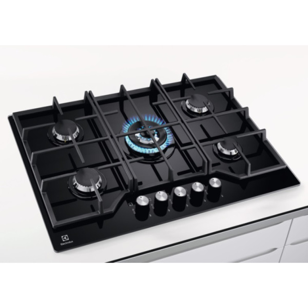 Варильна поверхня Electrolux газова на склі, 75см, чавун, чорний
