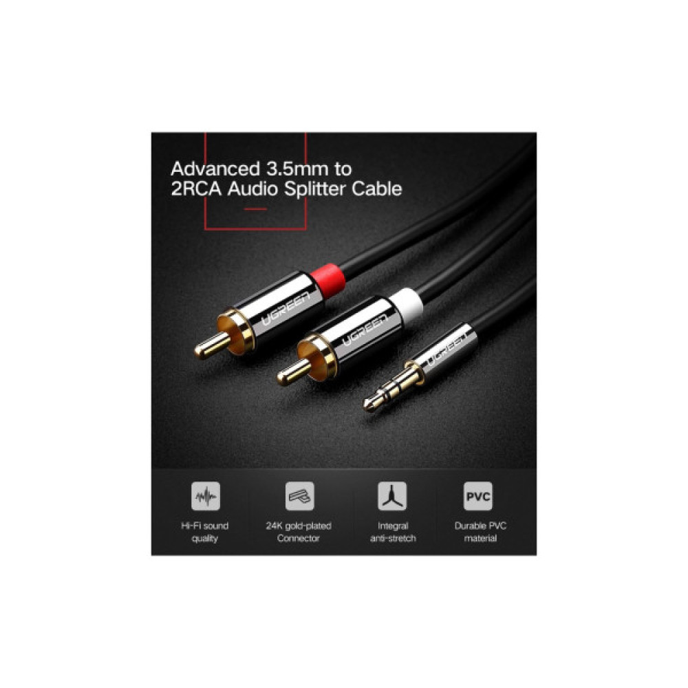 Кабель мультимедійний 3.5mm M to 2xRCA M 1.0m AV116 black UGREEN (10749)