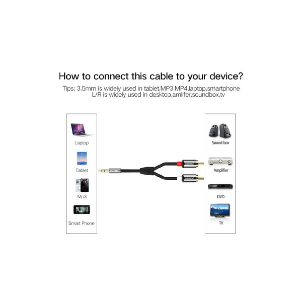 Кабель мультимедійний 3.5mm M to 2xRCA M 1.0m AV116 black UGREEN (10749)