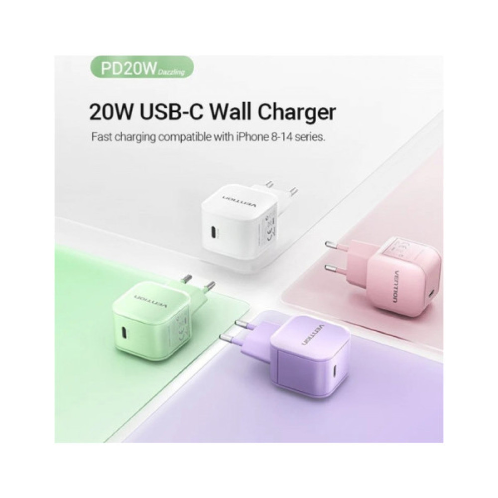 Зарядний пристрій VENTION 1xUSB-C 20W PD3.0/QC3.0 Purple (FEJV0-EU)