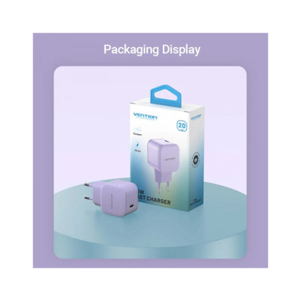 Зарядний пристрій VENTION 1xUSB-C 20W PD3.0/QC3.0 Purple (FEJV0-EU)