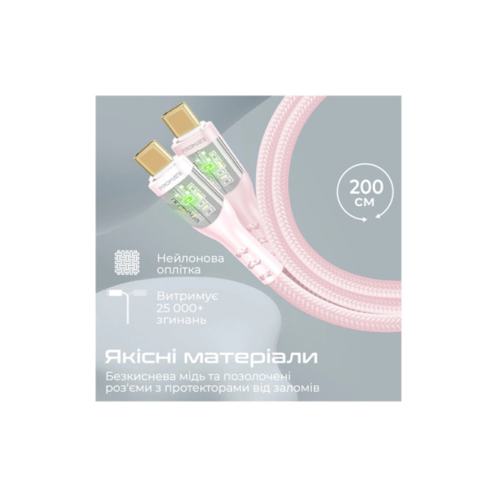 Дата кабель USB-C to USB-C 2.0m Promate (transline-cc200.pink)