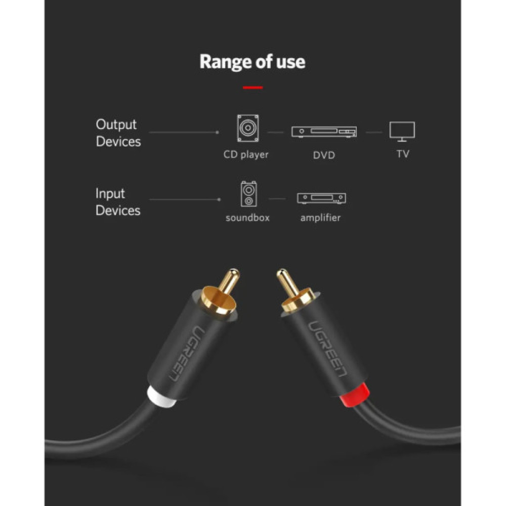 Кабель мультимедійний 2xRCA M to 2xRCA M 1.0m AV104 black Ugreen (30747)