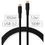 Дата кабель USB-C to USB-C 1.2m UBS3.2 Gen2 10G 100W Chip Silicon Black Vinga (VCPDCCC31012SB)