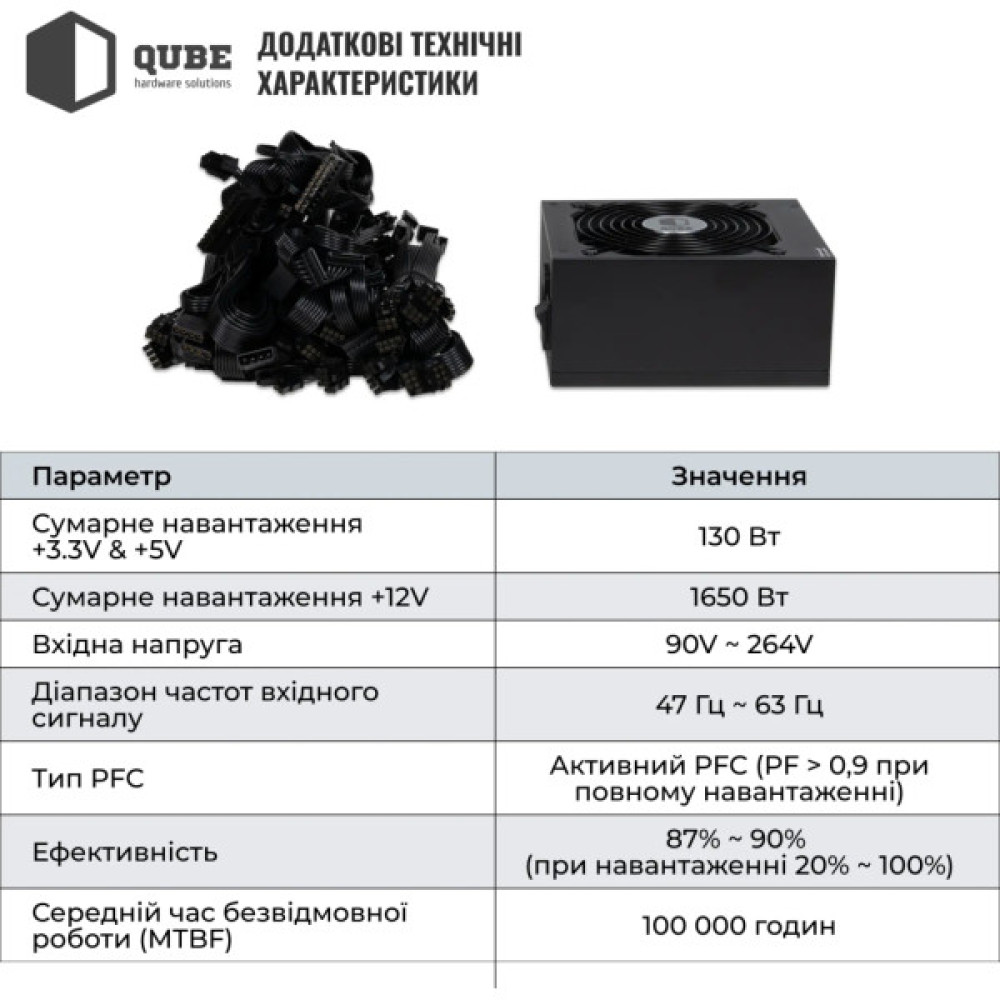 Блок живлення Qube 1650W (QBF-HP1-1650GD-14C)