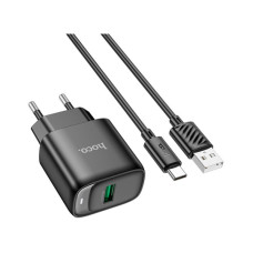 Зарядний пристрій HOCO C140A Smart USB QC3.0 + cable USB to USB-C Black (6942007627825)