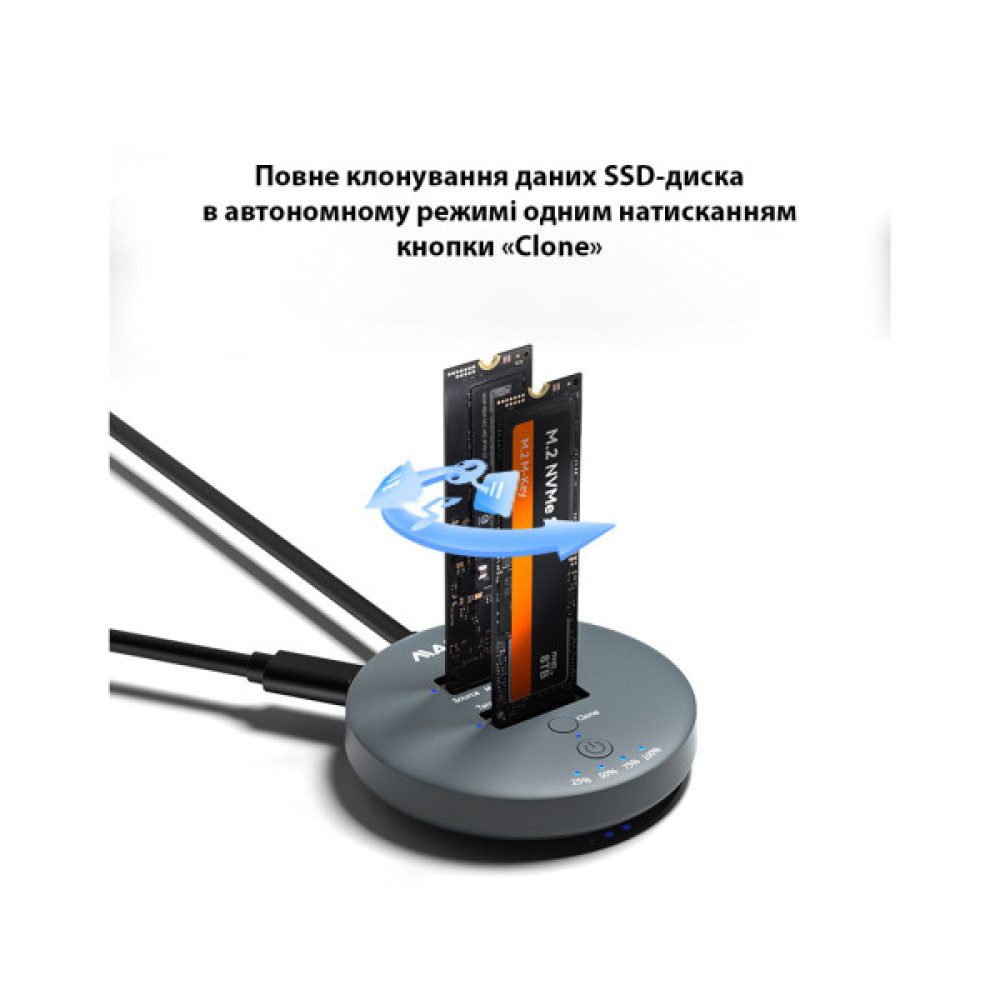 Док-станція для накопичувачів Maiwo 2*NVMe M.2 SSD to USB3.2 Gen2 USB-C 10Gbps (K3026P2 grey)