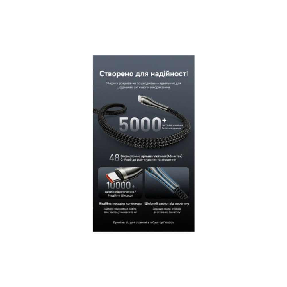 Дата кабель USB-C to USB-C 2.0m 5A nylon braided black Vention (CTYBH)