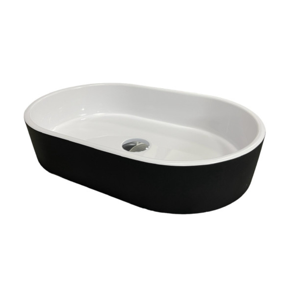 Раковина, умивальник Adamant BESTE NEW, штучний камінь, овальна, без отвору для змішувача та переливу, 540x350x11мм, накладний, чорно-білий