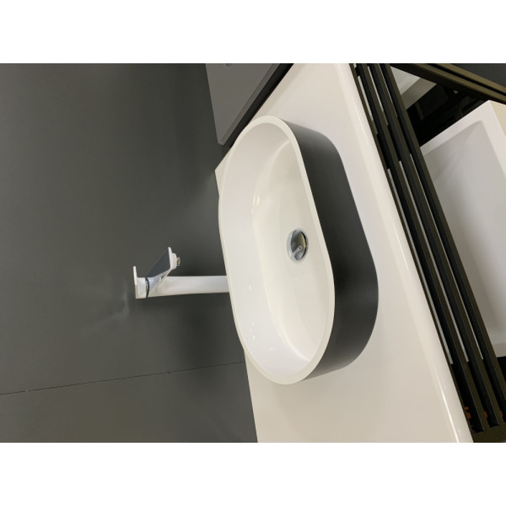 Раковина, умивальник Adamant BESTE NEW, штучний камінь, овальна, без отвору для змішувача та переливу, 540x350x11мм, накладний, чорно-білий