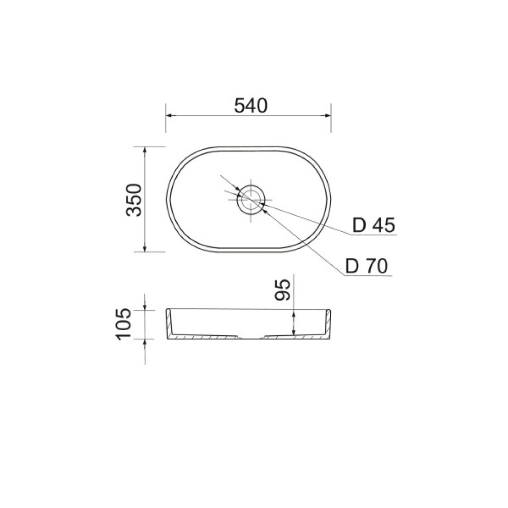 Раковина, умивальник Adamant BESTE NEW, штучний камінь, овальна, без отвору для змішувача та переливу, 540x350x11мм, накладний, чорно-білий