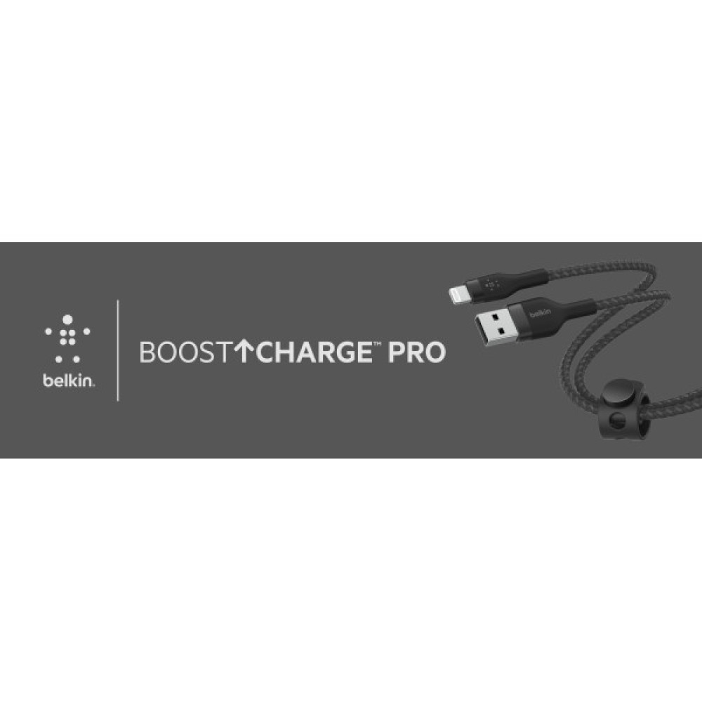 Кабель USB-A > Lightning заряджання/синхронізації Belkin 1м, плетений, силіконовий, з ремінцем на магніті, чорний