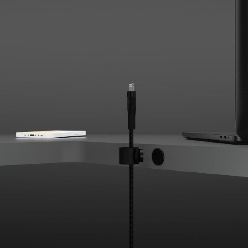 Кабель USB-A > Lightning заряджання/синхронізації Belkin 1м, плетений, силіконовий, з ремінцем на магніті, чорний