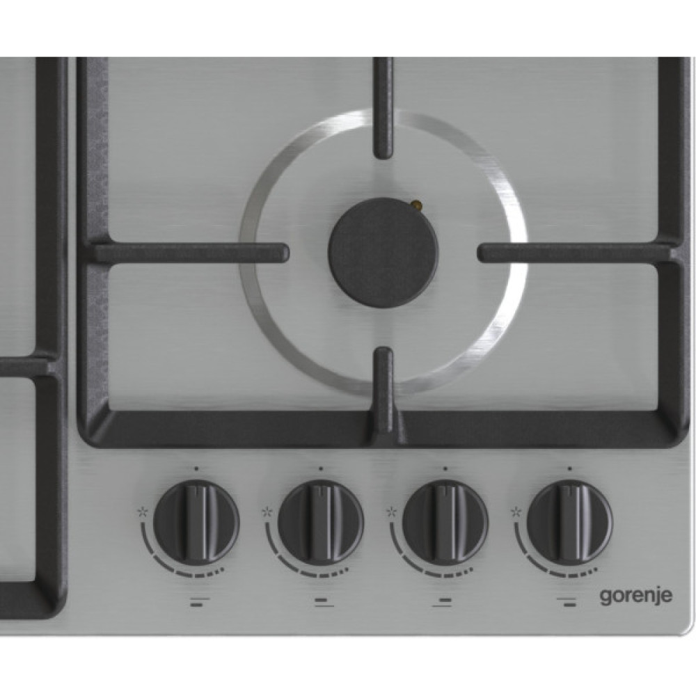 Варильна поверхня Gorenje газова, 60см, чавун, конфорка Wok, нерж