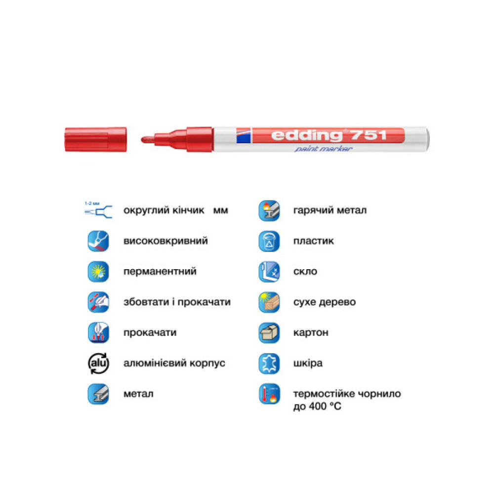 Маркер Edding Paint 1-2 мм круглий червоний (e-751/02)