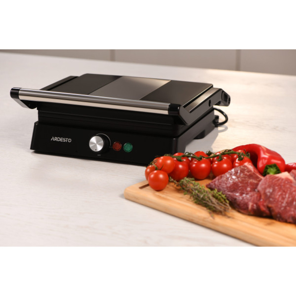 Гриль ARDESTO прижимний 1800Вт, розкриття на 180°, чорно-сріблястий