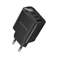 Зарядний пристрій BOROFONE BA98A 2xUSB-C PD30W + 1xUSB 18W digital display black (6941991120510)