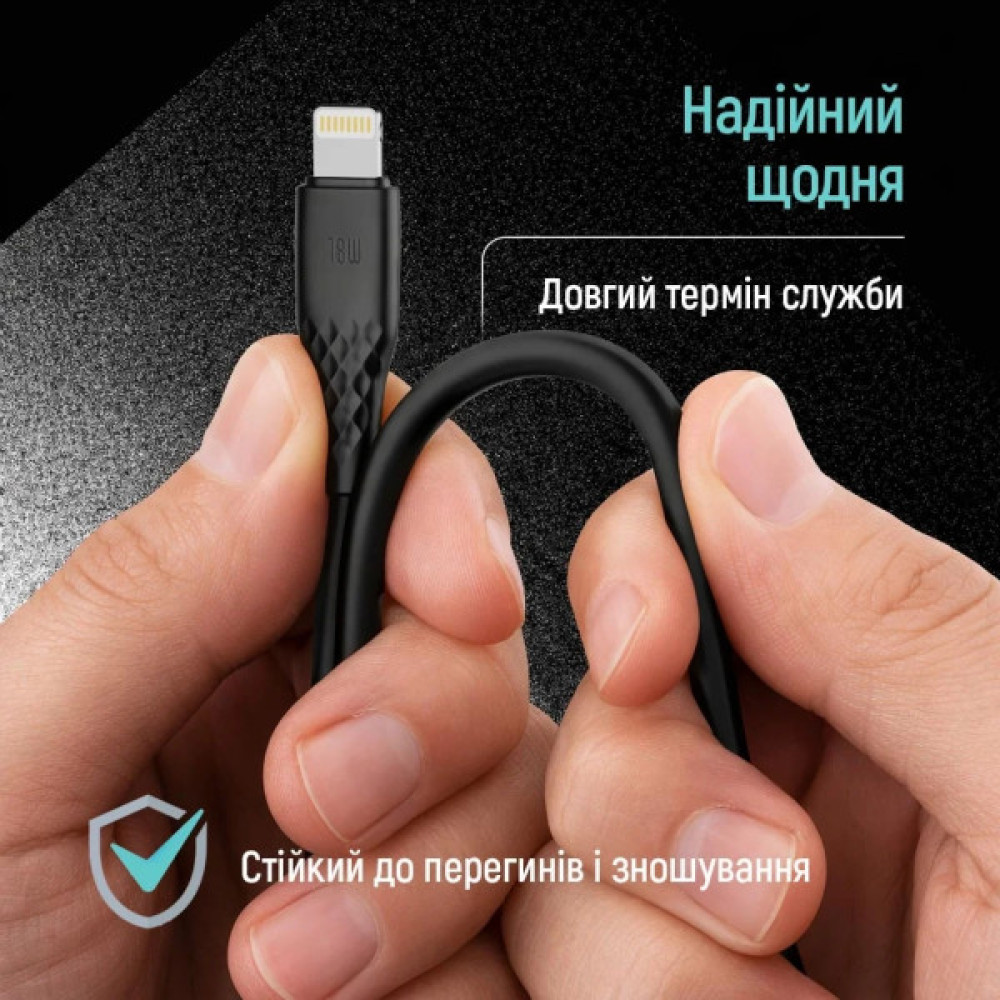 Дата кабель USB-C to Lightning 1.0m PD30W textured PVC black ColorWay (CW-CBPDCL094-BK)