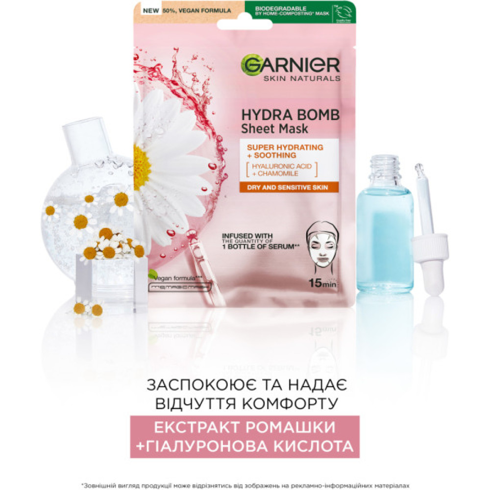 Маска для обличчя Garnier Skin Naturals Тканинна Зволоження та Комфорт 32 г (3600541944657/3600542385336)