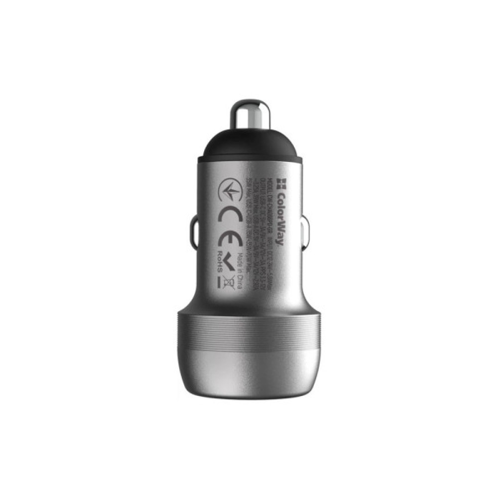 Зарядний пристрій ColorWay USB-C PD35W + USB QC3.0 car adapter (CW-CHA066PD-GR)
